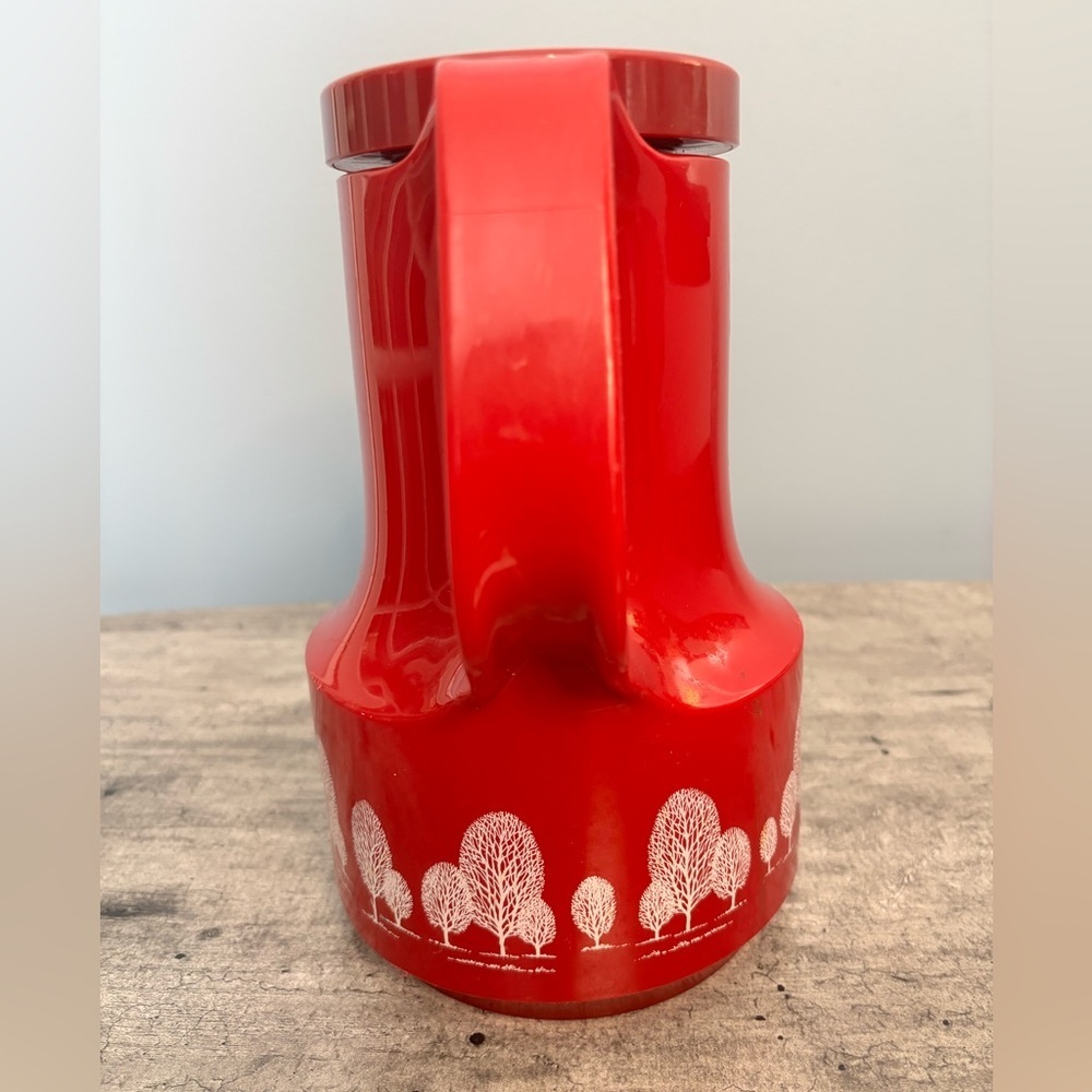 Vintage Thermos Bettina West Germany Coffee Butler Carafe Trees Red White~FLAWS - Picture 4 of 12